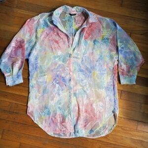 AnNa total fashion floral‎ sheer button up blouse